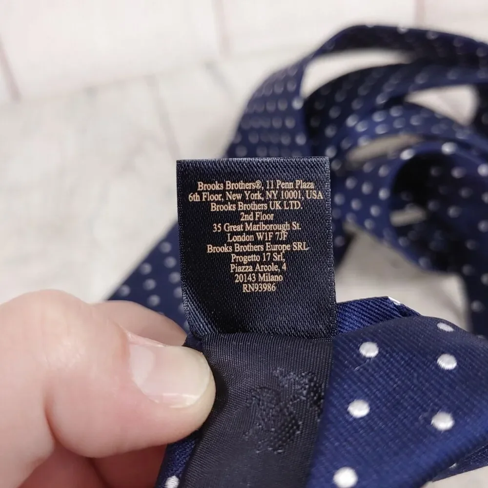 Brooks Brothers Makers & Merchants Silk POLKA DOT BLUE White Made In USA - USED